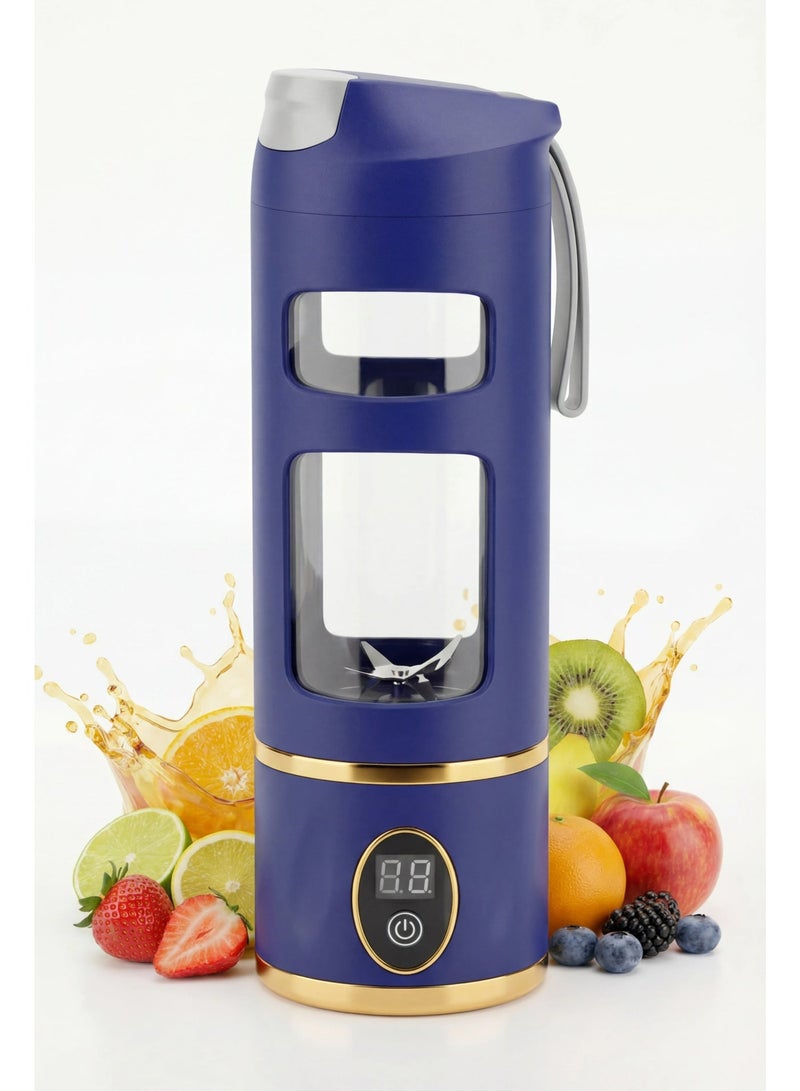 خلاط شخصي فاخر 450 مل - تصميم عصري بلمسات ذهبية و 12 شفرة فائقة القوة - عصارة رقمية محمولة للعصائر والسموذي - شحن USB - Image 1